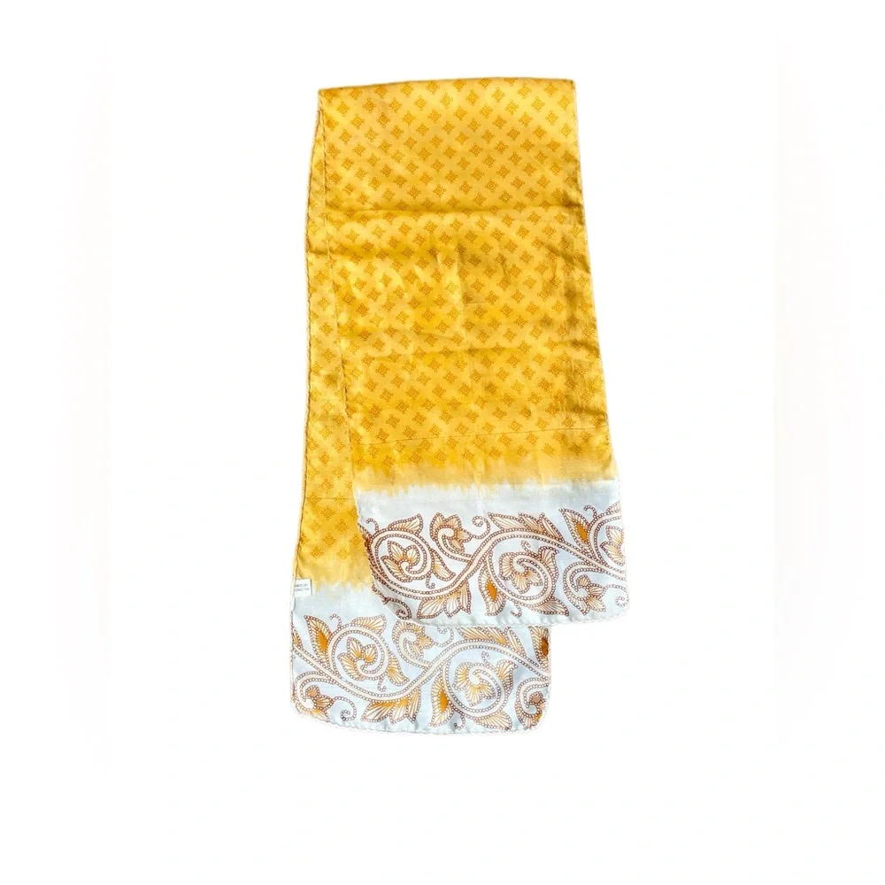 Vintage Yellow Patterned Silk Scarf Organic Scroll